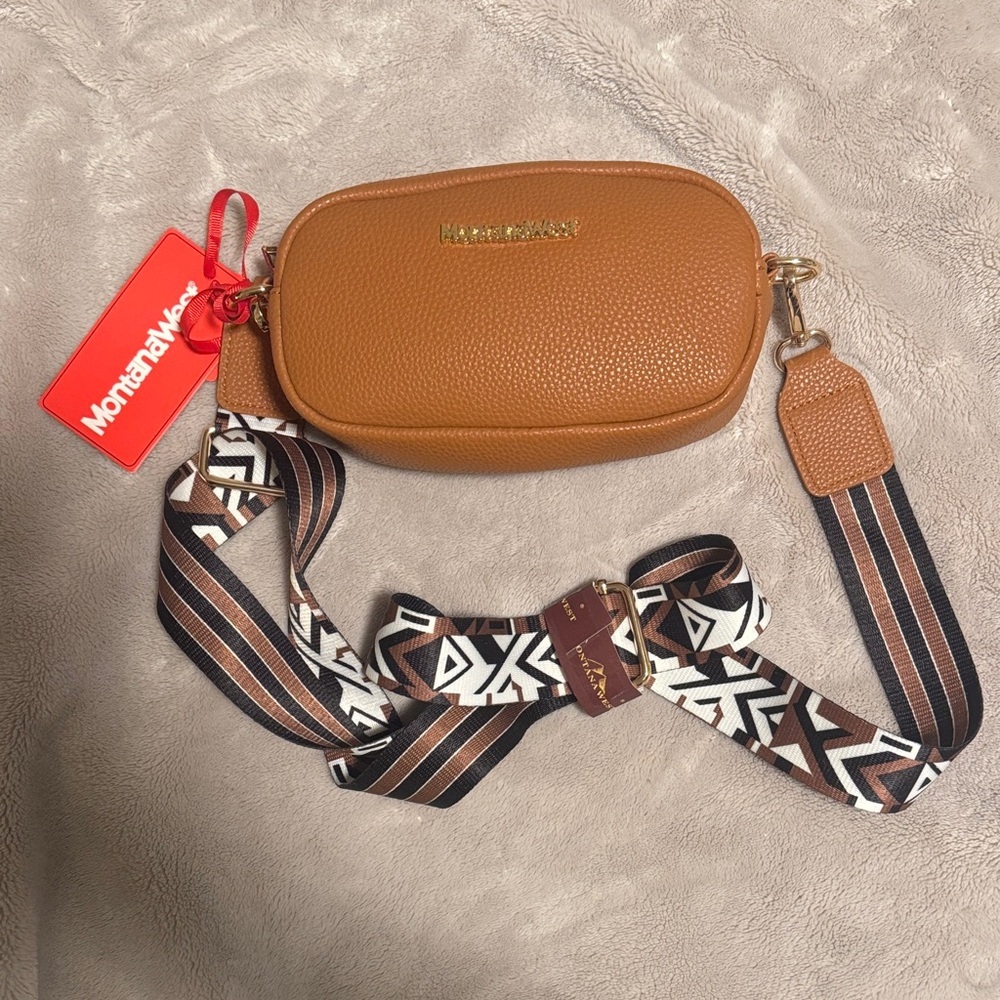 Montana West || NWT Brown Crossbody Bag with Patterned Strap - Picture 6 of 16